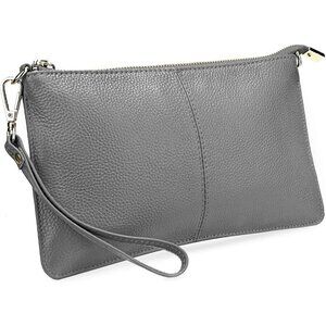 RFID Blocking Grey Chain Wristlet Purse Women Small Clutch Zipper Pocket